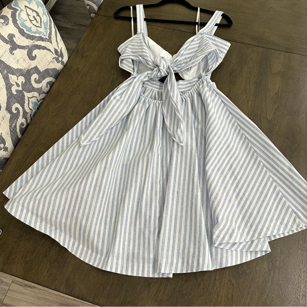 Aakaa Blue and White Striped Tie-BackDress - Picture 13 of 15